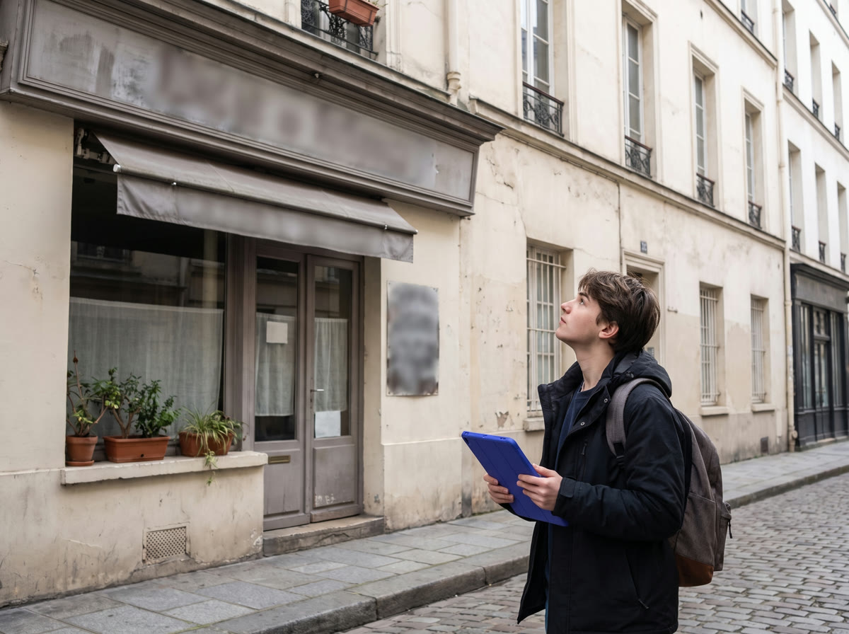 Consultant setting up with a tablet outside a shop window