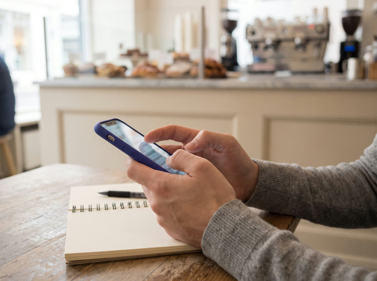 Hands typing a message on a phone